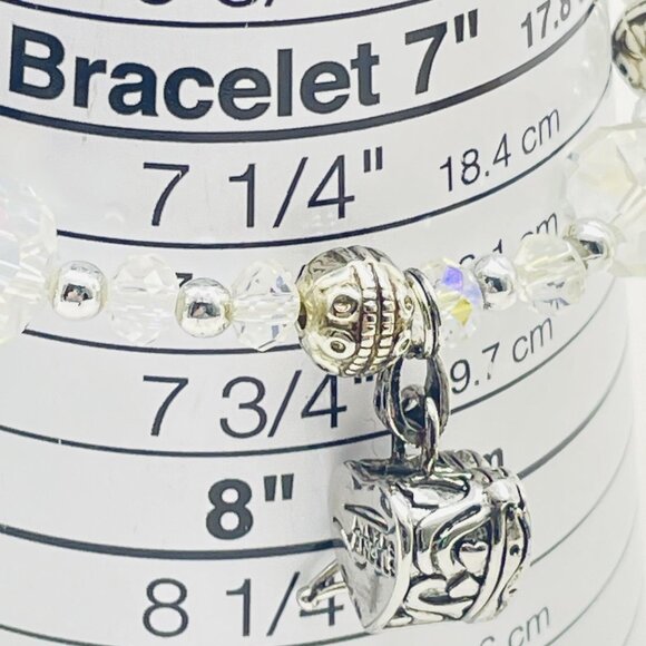 Signed ALEXA'S ANGELS Beaded Bracelet Heart Charm Silver White Stretch Cremains - Picture 5 of 8